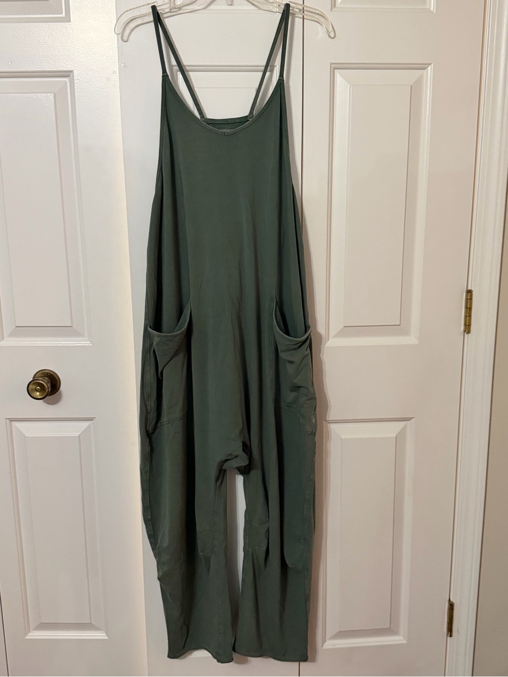 Free People Hot Shot Onesie Olive Green Relaxed Wide-Leg Jumpsuit